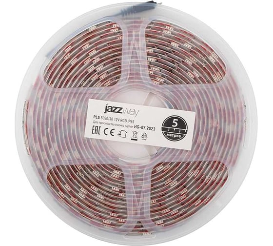 Светодиодная лента Jazzway PLS 5050/30-12В RGB 7.2Вт/м разноцветный IP65 (упаковка 5м) 327637