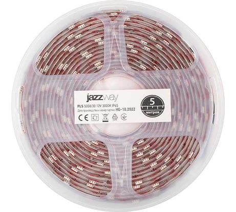 Светодиодная лента Jazzway PLS 5050/30-12В 7.2Вт/м 3000К теплый белый IP65 (упаковка 5м) 3327538