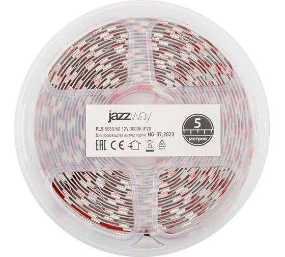 Светодиодная лента Jazzway PLS 5050/60-12В 14.4Вт/м 3000К теплый белый IP20 (упаковка 5м) 1000989