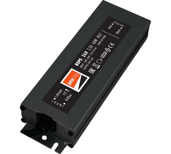 Блок питания для светодиодной ленты Jazzway PRO 60Вт 2.5А 24В IP67 BSPS влагозащитный 5015524 1