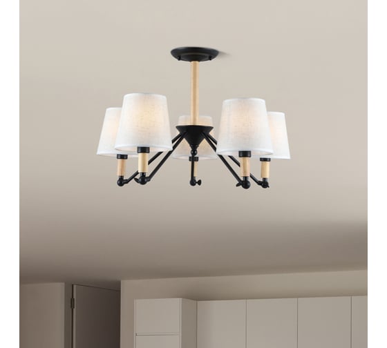Люстра Rivoli Buono, P5, светлое дерево с черным, Е145, 40W Б0044416