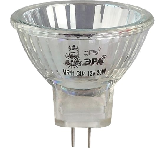 Галогенная лампочка ЭРА GU4-MR11-20W-12V-30CL, 20Вт, GU4 софит теплый белый свет C0027361