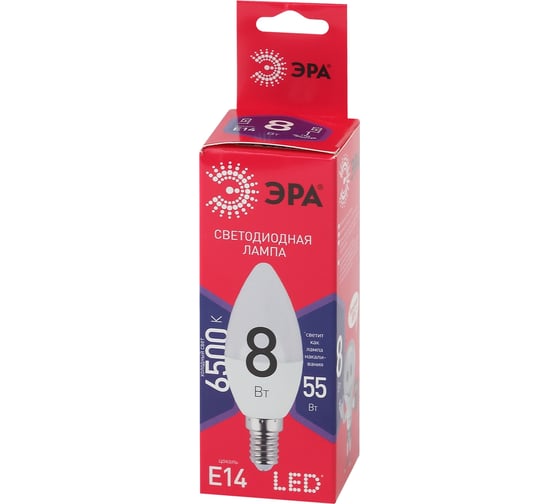 Светодиодная лампа ЭРА LED B35-8W-865-E14, R, свеча, 8Вт, E14, холодный Б0045341