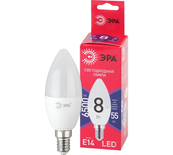 Светодиодная лампа ЭРА LED B35-8W-865-E14, R, свеча, 8Вт, E14, холодный Б0045341