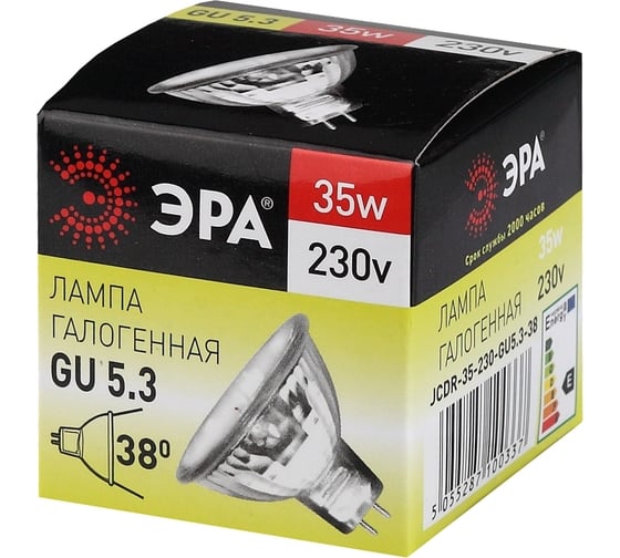 Галогенная лампа ЭРА GU5.3-JCDR, софиты, MR16-35W-230V-CL, 35Вт, GU5.3 нейтральный C0027363