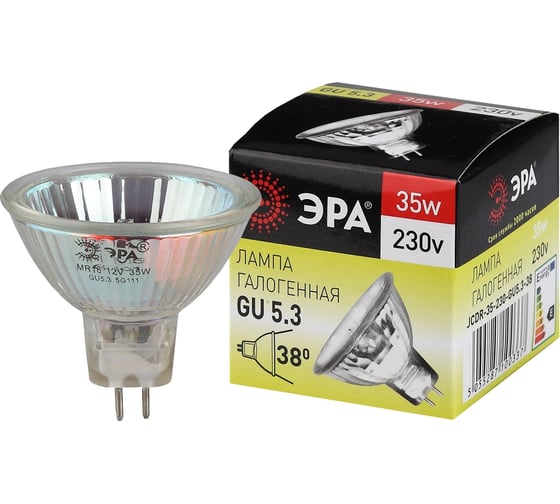 Галогенная лампа ЭРА GU5.3-JCDR, софиты, MR16-35W-230V-CL, 35Вт, GU5.3 нейтральный C0027363