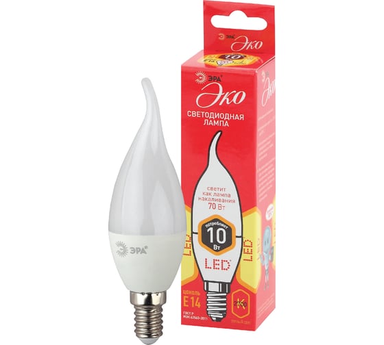Светодиодная лампа ЭРА ECO LED BXS10W827E14 диод, свеча на ветру, 10Вт, теплый, E14 Б0040885