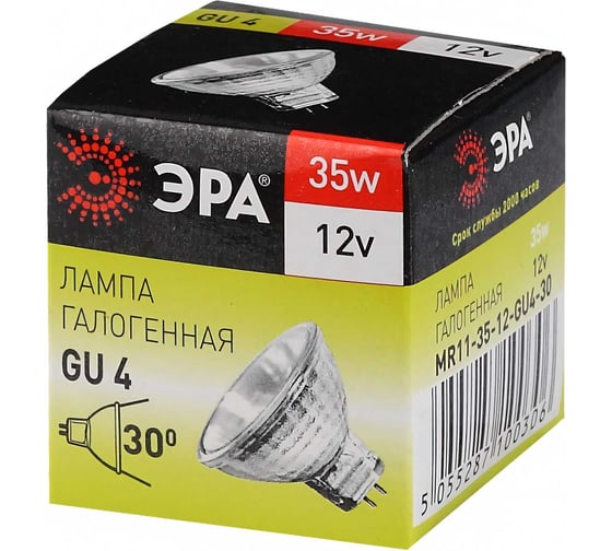 Галогенная лампа ЭРА GU4 MR11 35W 12V 30CL софит, 35Вт, нейтральный, GU4 C0027362