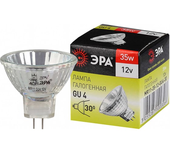 Галогенная лампа ЭРА GU4 MR11 35W 12V 30CL софит, 35Вт, нейтральный, GU4 C0027362