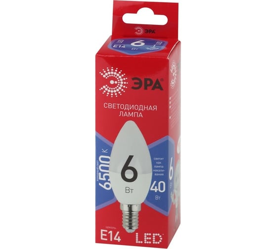 Светодиодная лампа ЭРА LED B356W865E14 R диод, свеча, 6Вт, холодное свечение, E14 Б0045339