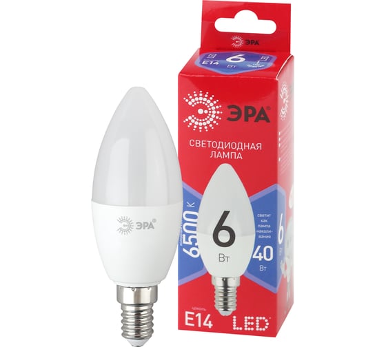 Светодиодная лампа ЭРА LED B356W865E14 R диод, свеча, 6Вт, холодное свечение, E14 Б0045339