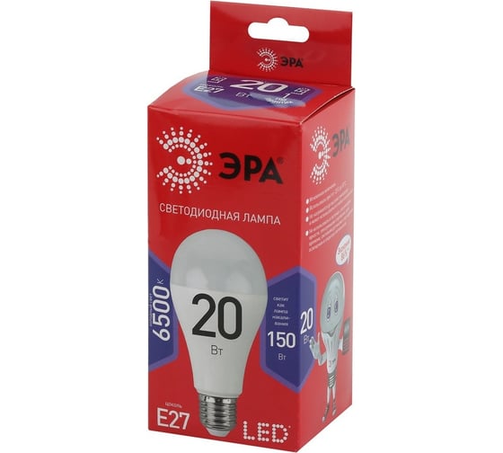 Светодиодная лампа ЭРА LED A65 20W 865 E27 R диод, груша, 20Вт, холодный, E27 Б0045326