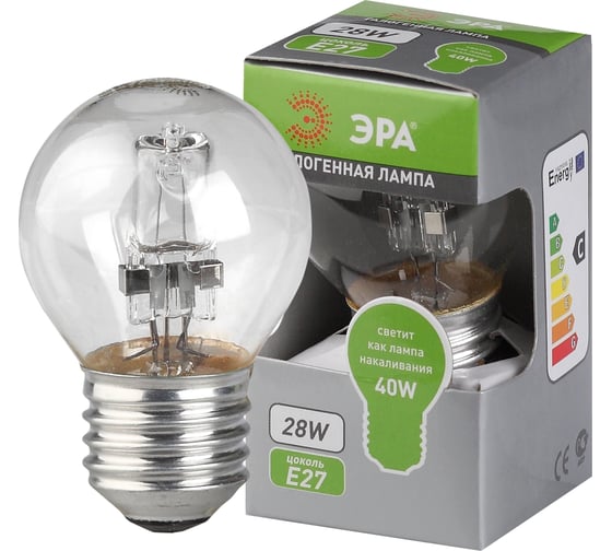 Галогенная лампа  ЭРА HAL P45 28W 230V E27 CL шар, 28Вт, нейтральный, C0038552
