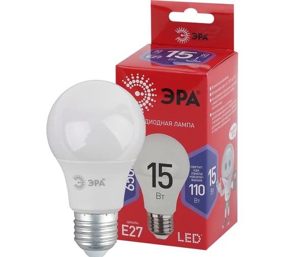 Светодиодная лампа ЭРА LED A6015W865E27 R, груша, 15Вт, холодный, E27 Б0046357