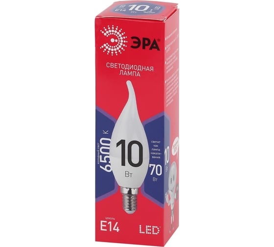 Светодиодная лампа ЭРА LED BXS 10W 865 E14 R диод, свеча на ветру, 10Вт, холодный, Б0045343