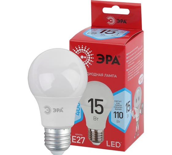 Светодиодная лампа ЭРА LED A6015W840E27 R, груша, 15 Вт, нейтральный, E27 Б0046356