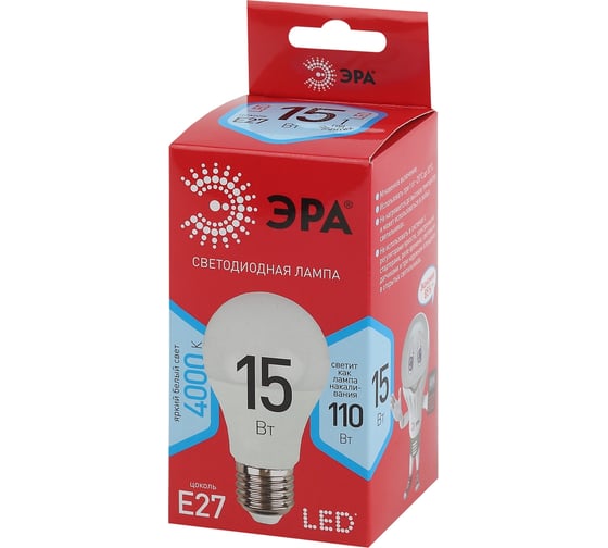Светодиодная лампа ЭРА LED A6015W840E27 R, груша, 15 Вт, нейтральный, E27 Б0046356