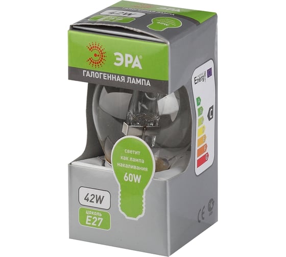 Галогенная лампа ЭРА HALP4542W230VE27CL шар, 42 Вт, нейтральный, E27 C0038553