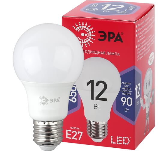 Светодиодная лампа ЭРА LED A6012W865E27 R, груша, 12Вт, холодный, E27 Б0045325