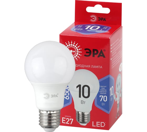 Светодиодная лампа ЭРА LED A6010W865E27 R, груша, 10Вт, холодный, E27  Б0045324