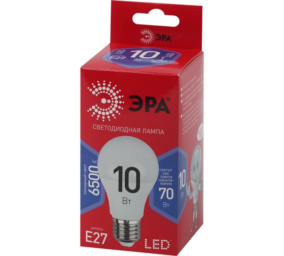 Светодиодная лампа ЭРА LED A6010W865E27 R, груша, 10Вт, холодный, E27  Б0045324
