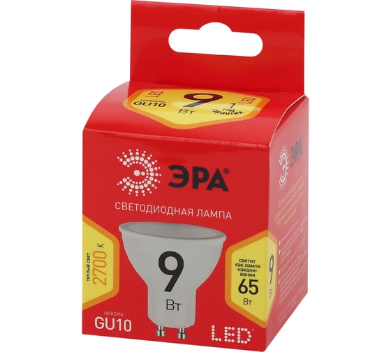 Светодиодная лампа ЭРА ECO LED MR169W827GU10 софитная, 9 Вт, теплый, GU10 Б0044088