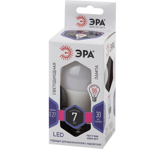 Светодиодная лампа ЭРА LED A60 7W 860 E27 диод, груша, 7Вт, холодный, E27 Б0044087