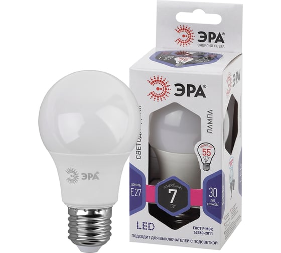 Светодиодная лампа ЭРА LED A60 7W 860 E27 диод, груша, 7Вт, холодный, E27 Б0044087