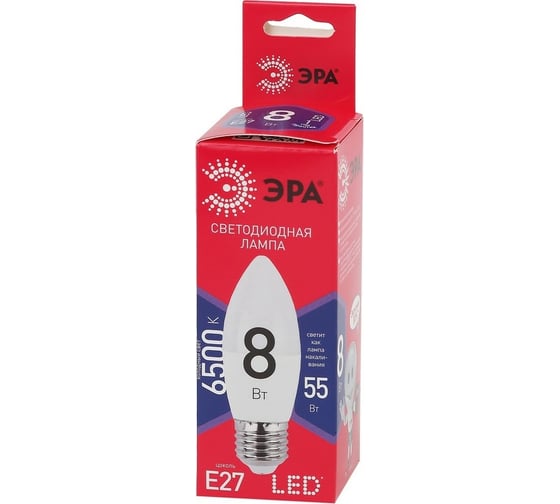 Светодиодная лампа ЭРА LED B35 8W 865 E27 R диод, свеча, 8Вт, холодный, E27 Б0045342