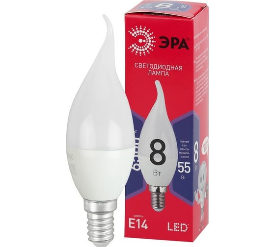 Светодиодная лампа ЭРА LED BXS8W865E14 R, свеча на ветру, 8 Вт, холодный, E14 Б0045345