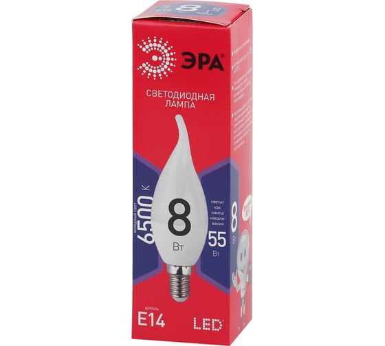 Светодиодная лампа ЭРА LED BXS8W865E14 R, свеча на ветру, 8 Вт, холодный, E14 Б0045345