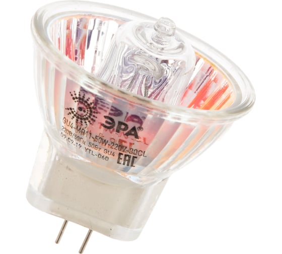 Галогенная лампа ЭРА GU4-MR11-50W-220V-30 CL, софитная, 50 Вт, нейтральный, GU4 Б0044095
