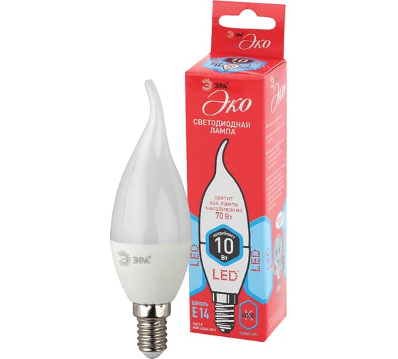 Светодиодная лампа ЭРА ECO LED BXS-10W-840-E14 свеча на ветру, 10 Вт, нейтральный, E14 Б0040886