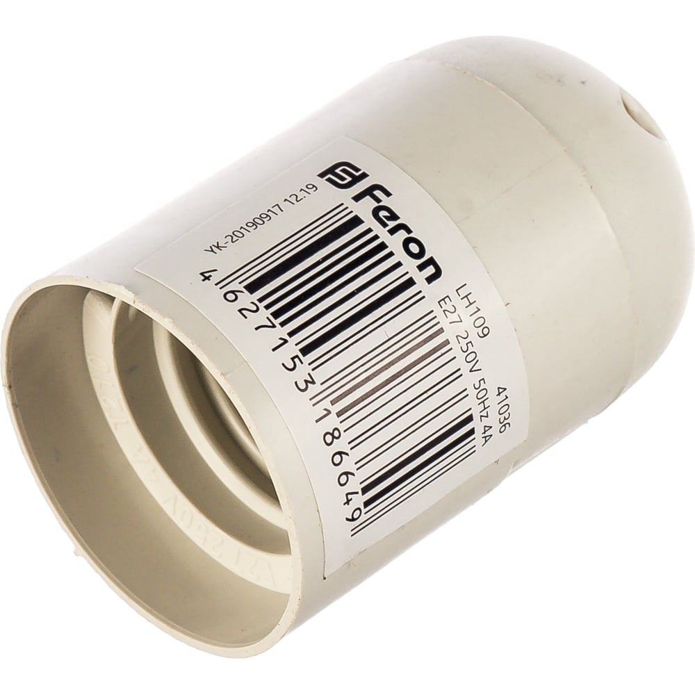 Патрон FERON LH109 Е27, 230V, огнеупорный пластик, медь, цвет белый ...