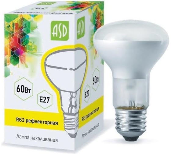 Лампа накаливания ASD R63 60Вт 230В Е27 МТ 720Лм 4607177992846