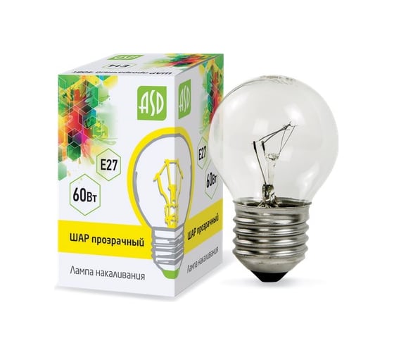 Лампа накаливания ASD ШАР P45 60Вт 230В Е27 матовый 630Лм 4607177994963