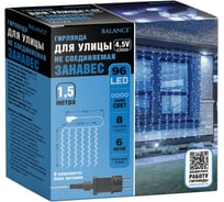 Электрогирлянда VEGAS 4,5V "Занавес" 96 синих LED ламп, прозрачный провод, 6 нитей, 1,51,5 м, 8 режимов, с блоком питания, 56129