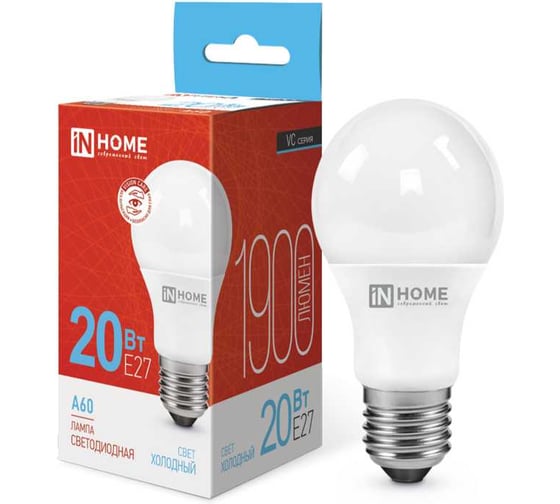 Светодиодная лампа IN HOME LED-A60-VC 20Вт 230В Е27 6500К 1900Лм 4690612020310