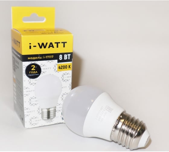 Светодиодная лампа I-WATT 8Вт 4200К 165-265V G45 E27 шар i-17117 1