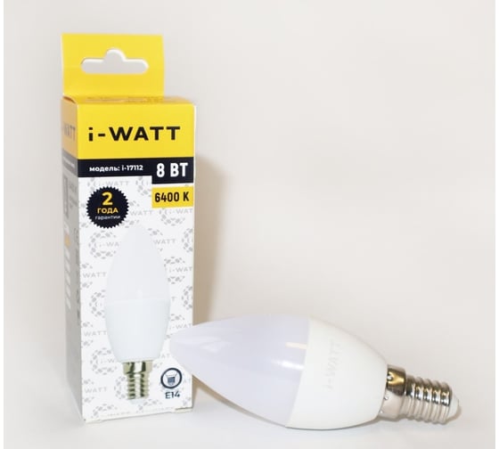 Светодиодная лампа I-WATT 8Вт 6400К 165-265V C37 E14 свеча i-17112