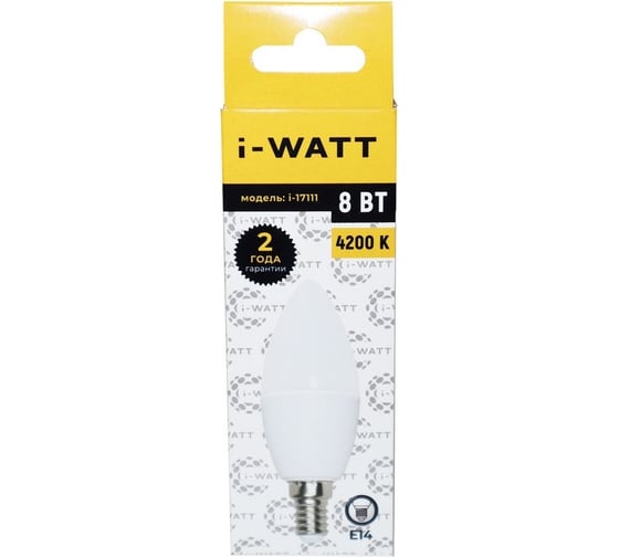 Светодиодная лампа I-WATT 8Вт 4200К 165-265V C37 E14 свеча i-17111