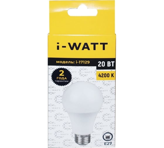 Светодиодная лампа I-WATT 20Вт 4200К 165-265V A65 E27 i-17129