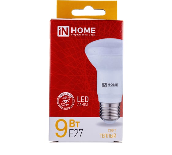 Светодиодная лампа IN HOME LED-R63-VC 9Вт 230В Е27 3000К 720Лм 4690612024301