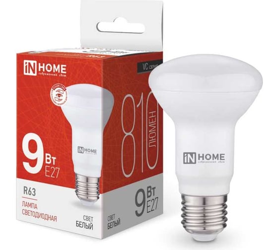 Светодиодная лампа IN HOME LED-R63-VC 9Вт 230В Е27 4000К 810Лм 4690612024325