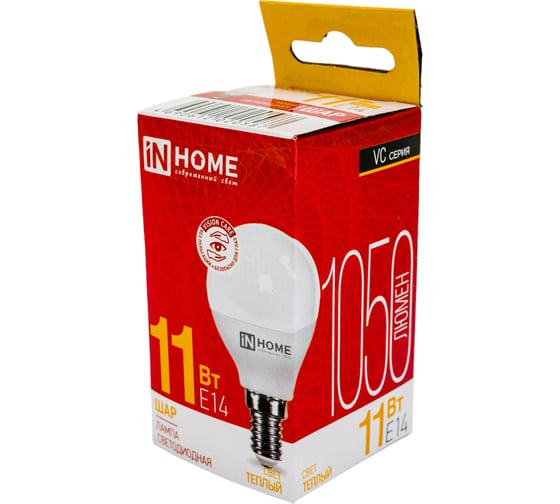 Светодиодная лампа IN HOME LED-ШАР-VC 11Вт 230В Е14 3000К 1050Лм 4690612020587