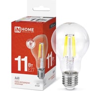 Светодиодная лампа IN HOME LED-A60-deco 11Вт 230В Е27 4000К 1160Лм прозрачная 4690612026145