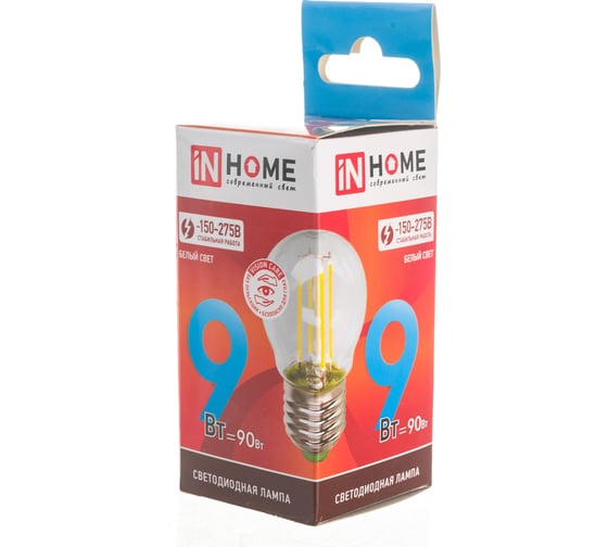 Светодиодная лампа IN HOME LED-ШАР-deco 9Вт 230В Е27 4000К 810Лм прозрачная 4690612026282