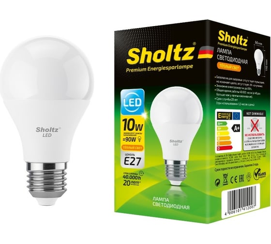 Светодиодная лампа Sholtz A60 10Вт E27 3000K 220В LOB4120 1