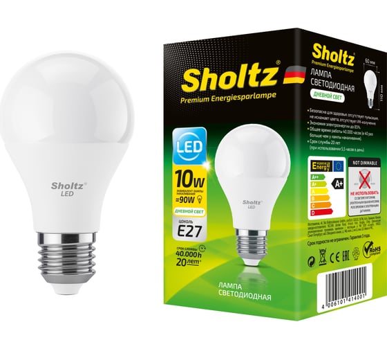 Светодиодная лампа Sholtz A60 10Вт E27 4000К 220В LOB4140 1