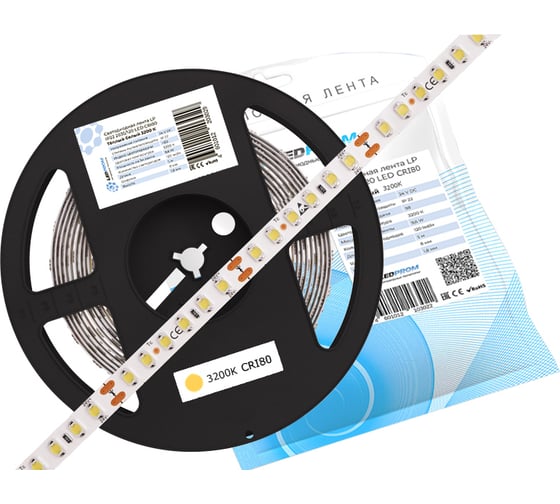Светодиодная лента LEDPROM LP IP22 2835/120 LED CRI80, LUX, 24, Теплый белый 3200 К. 5 метров 4601012203029